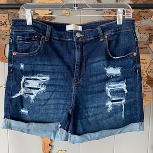 High rise Distressed Dark wash shorts 1XL